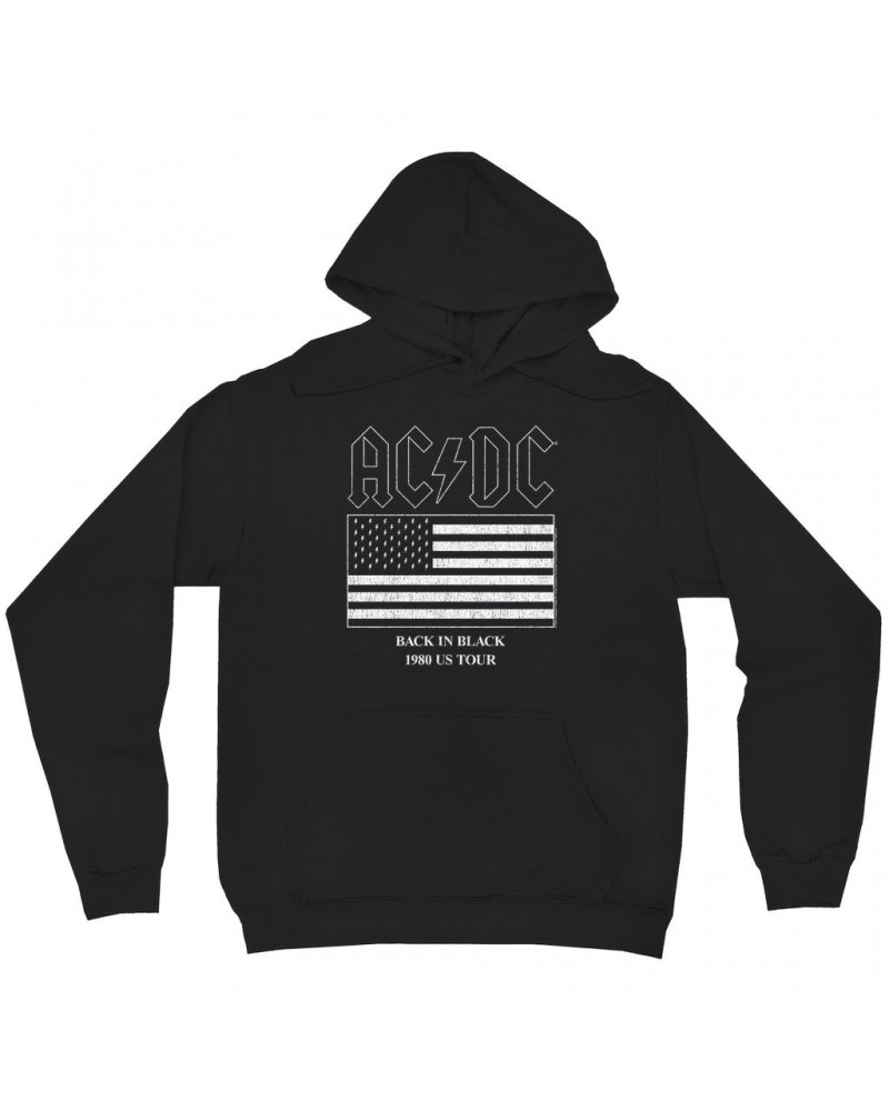 AC/DC Hoodie | Back In Black Flag Tour 1980 Distressed Hoodie $13.98 Sweatshirts