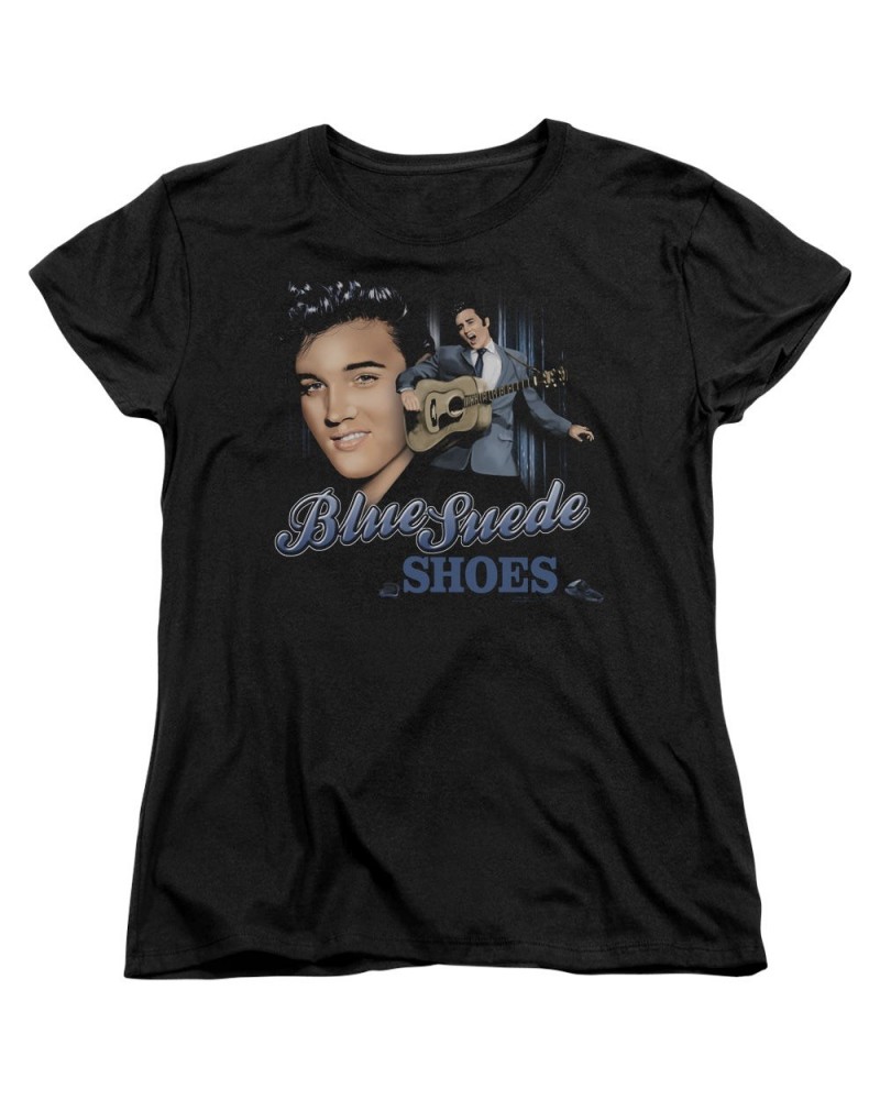 Elvis Presley Women's Shirt | BLUE SUEDE SHOES Ladies Tee $6.48 Shirts