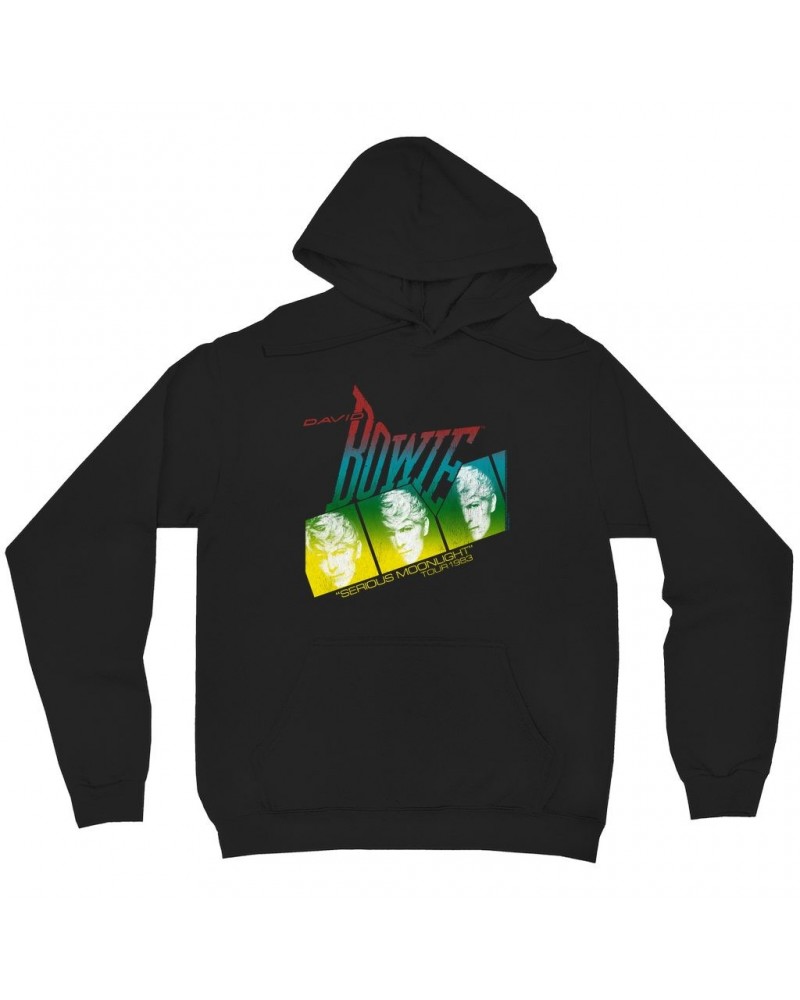 David Bowie Hoodie | Rainbow Ombre Serious Moonlight Concert Distressed Hoodie $13.98 Sweatshirts