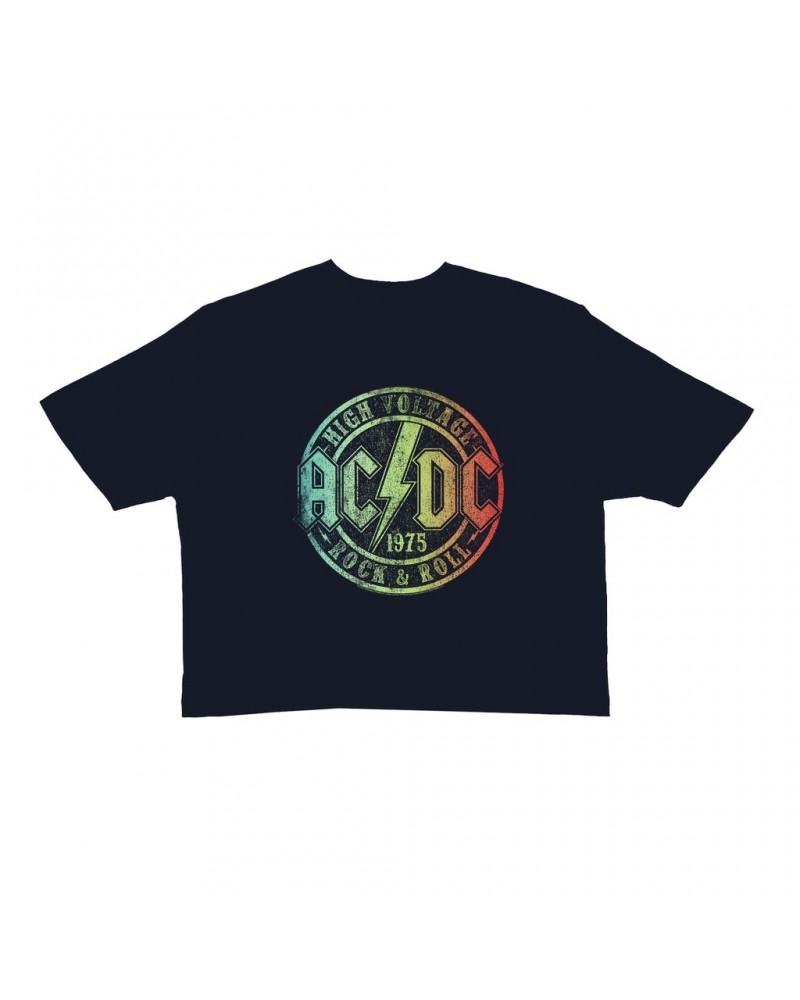 AC/DC Ladies' Crop Tee | Rock & Roll 1975 Rainbow Design Distressed Crop T-shirt $13.21 Shirts