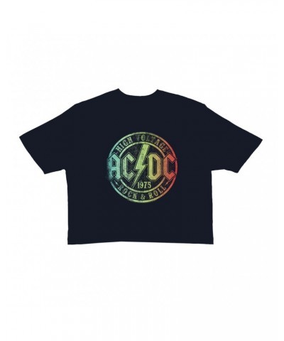 AC/DC Ladies' Crop Tee | Rock & Roll 1975 Rainbow Design Distressed Crop T-shirt $13.21 Shirts