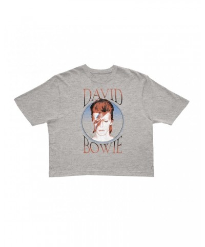 David Bowie Ladies' Crop Tee | Reissue Aladdin Sane Design Distressed Crop T-shirt $8.09 Shirts