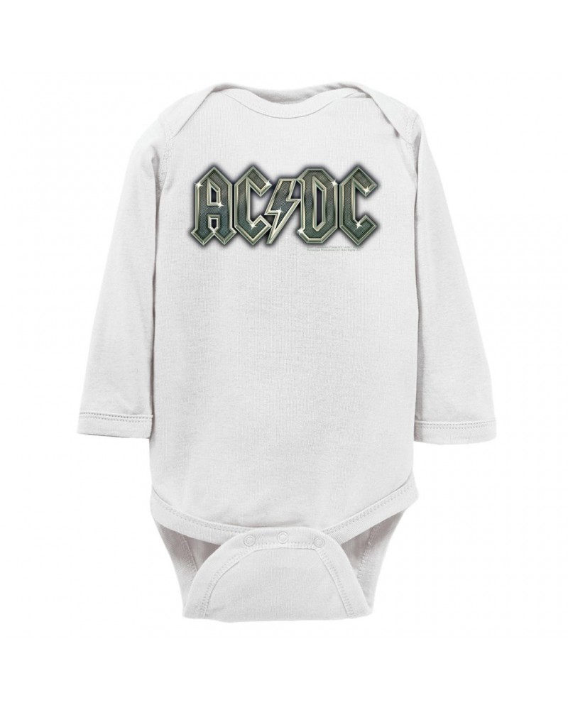 AC/DC Long Sleeve Bodysuit | Metal Metallic Logo Bodysuit $11.94 Shirts