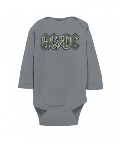 AC/DC Long Sleeve Bodysuit | Metal Metallic Logo Bodysuit $11.94 Shirts