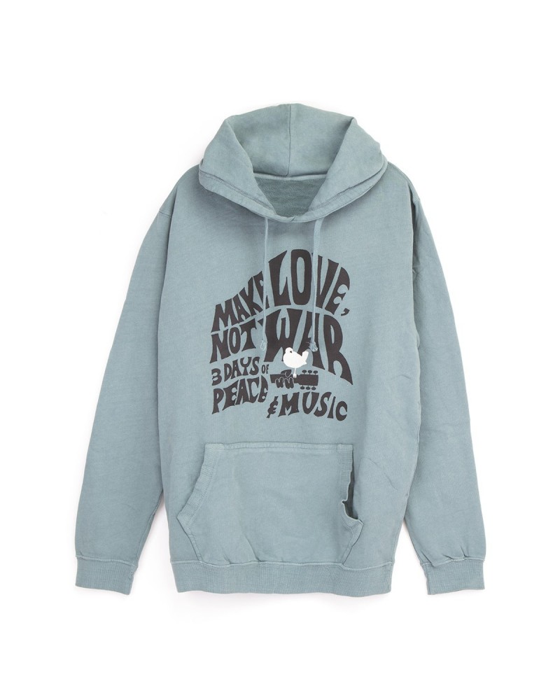 Woodstock Make Love Not War Grey/Blue Pullover Hoodie $27.60 Sweatshirts