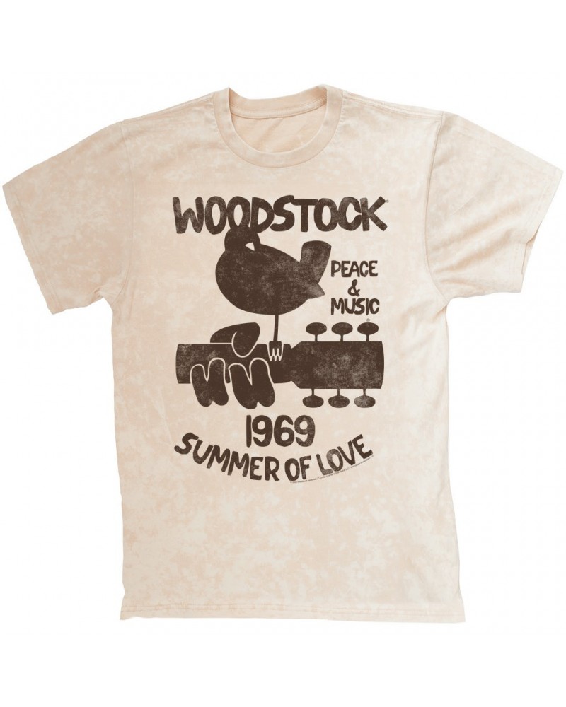 Woodstock T-shirt | Peace And Music 1961 Logo Image Distressed Mineral Wash Shirt $13.18 Shirts