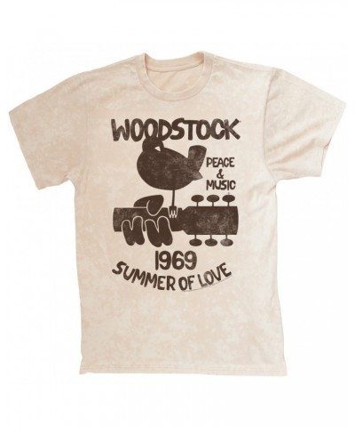 Woodstock T-shirt | Peace And Music 1961 Logo Image Distressed Mineral Wash Shirt $13.18 Shirts