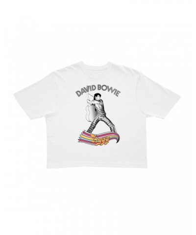 David Bowie Ladies' Crop Tee | Ziggy Live Promotion Crop T-shirt $11.05 Shirts