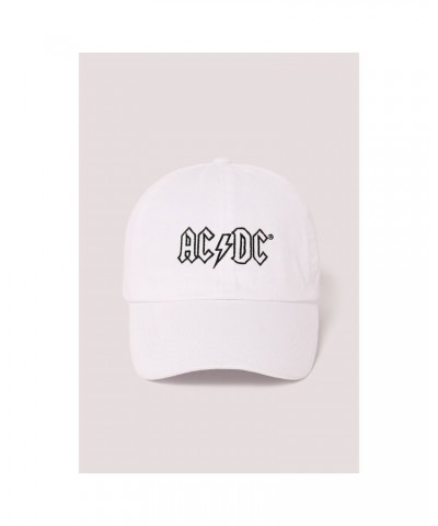 AC/DC Outline Logo Embroidered Baseball Cap White $6.60 Hats