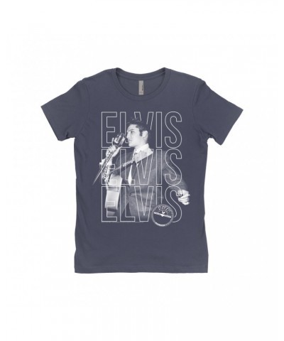 Elvis Presley Ladies' Boyfriend T-Shirt | Live Sun Triple Logo Shirt $10.98 Shirts