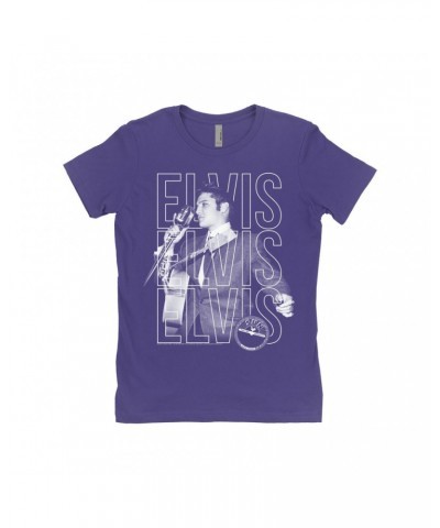 Elvis Presley Ladies' Boyfriend T-Shirt | Live Sun Triple Logo Shirt $10.98 Shirts