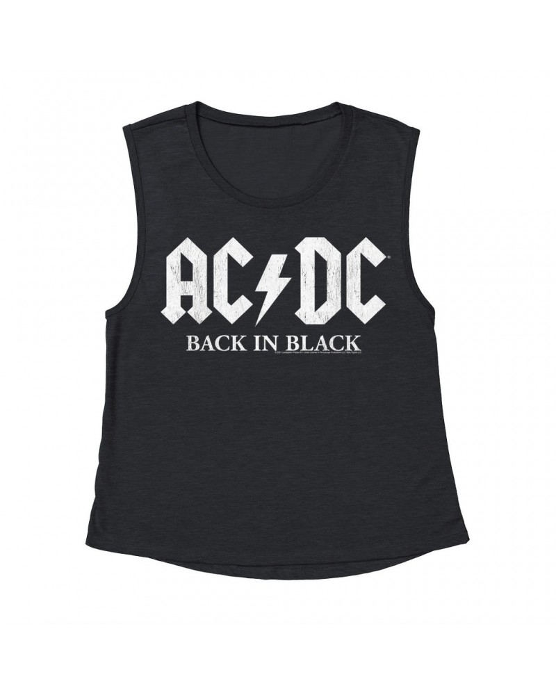 AC/DC Ladies' Muscle Tank Top | Back In Black US White Design Shirt $12.52 Shirts