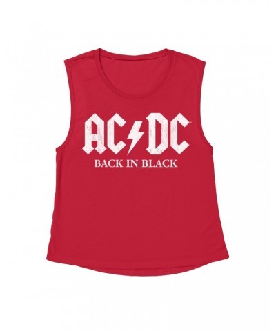 AC/DC Ladies' Muscle Tank Top | Back In Black US White Design Shirt $12.52 Shirts